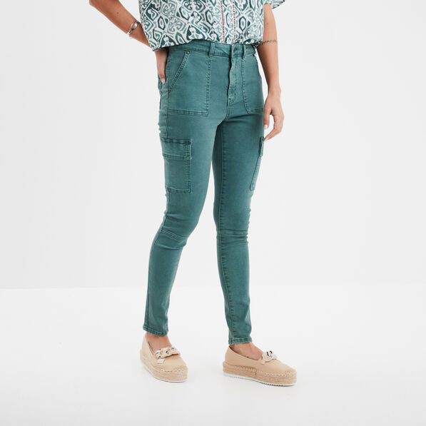 Pantalon cargo skinny 7/8ème Liberto vert foncé femme