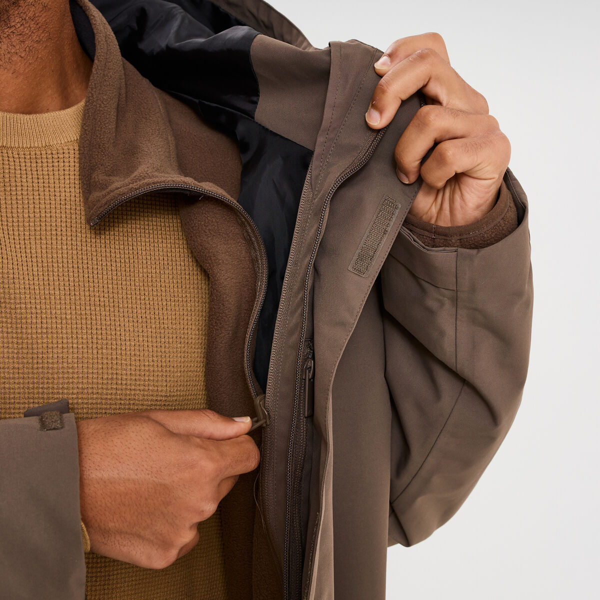 Parka chaude 3-en-1 imperm&eacute;able vert kaki homme