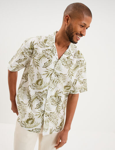 Chemise en coton manches courtes vert olive homme