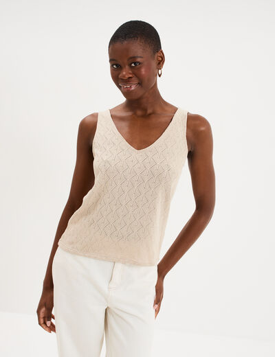 D&eacute;bardeur d&eacute;tails ajour&eacute;s beige femme
