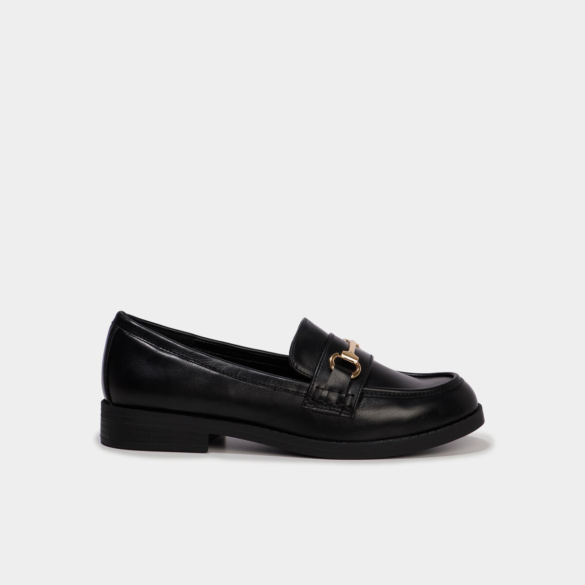 Mocassin &agrave; boucle m&eacute;tal noir femme