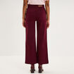 Pantalon wide leg cropped &agrave; boutons violet fonc&eacute; femme