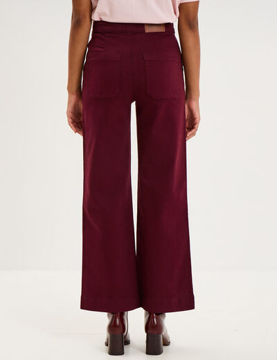 Pantalon wide leg cropped &agrave; boutons violet fonc&eacute; femme