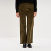 Pantalon &agrave; pont velours 7/8&egrave;me vert kaki femme