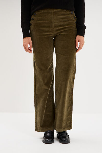 Pantalon &agrave; pont velours 7/8&egrave;me vert kaki femme