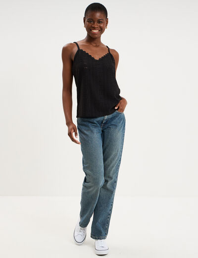D&eacute;bardeur broderie anglaise noir femme