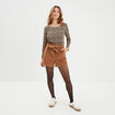 Short effet velours avec ceinture coton beige femme
