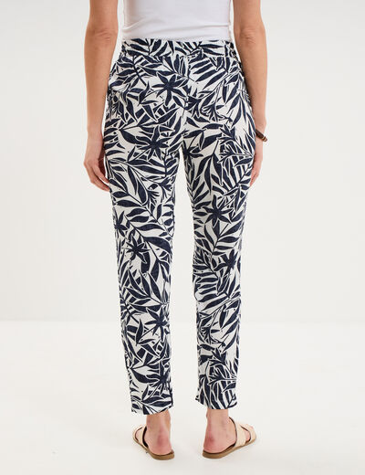 Pantalon cigarette fluide &agrave; ceinture ecru femme