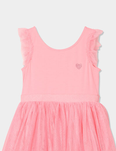Robe volants en tulle sans manches rose fille