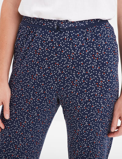 Pantalon de pyjama droit fluide bleu marine femme