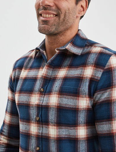 Chemise manches longues droite en coton bleu marine homme