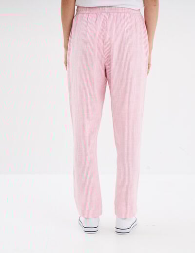 Pantalon cigarette coton élastiqué rose clair femme
