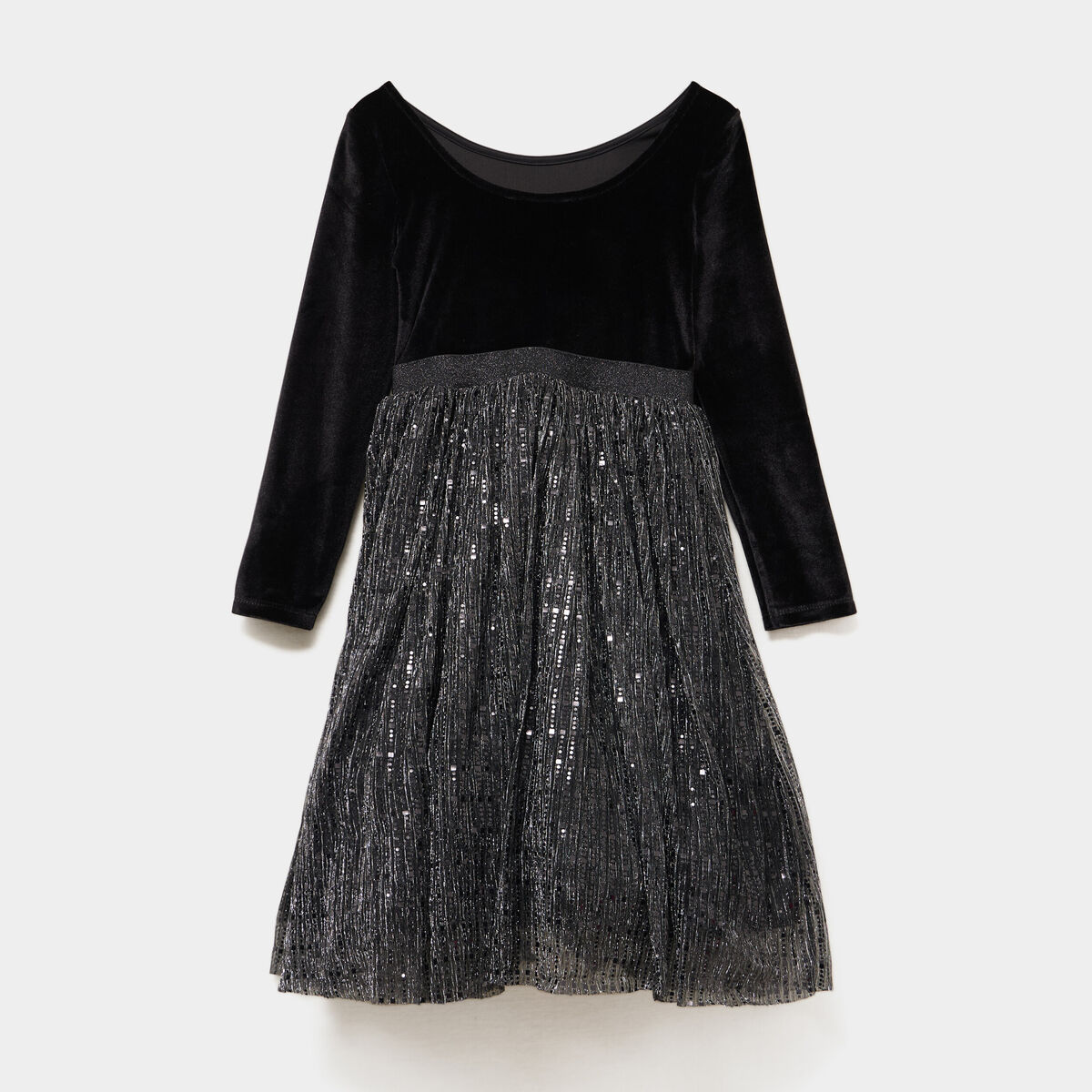 Robe buste velours bas tulle paillet&eacute; noir fille