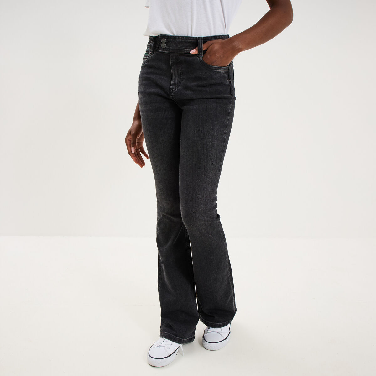 Jean flare taille basse denim noir femme