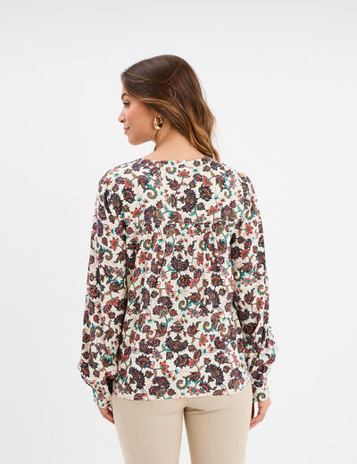 Blouse col tunisien manches longues ecru femme