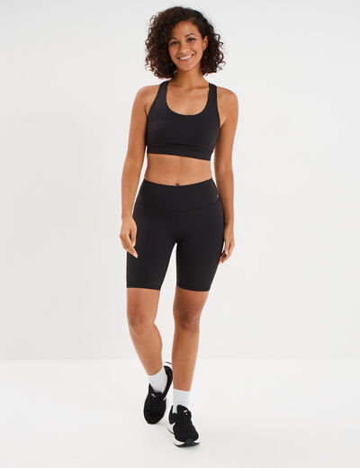 Short cycliste de sport taille haute noir femme