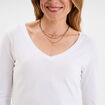 T-shirt col en V manches longues coton blanc femme