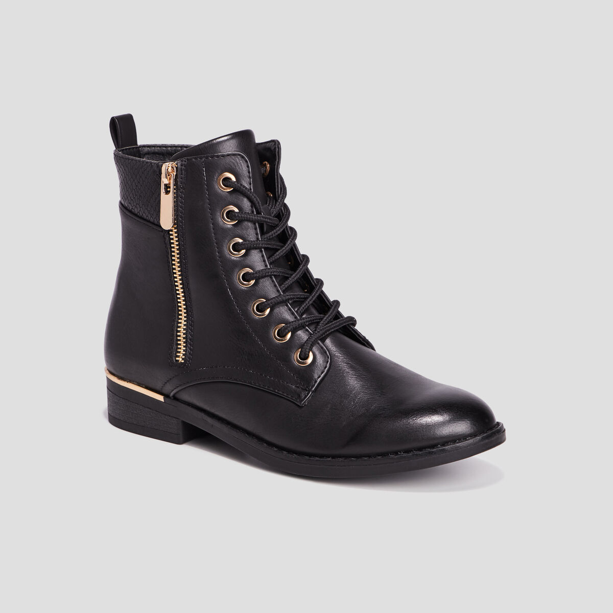 Bottines zipp&eacute;es d&eacute;tail talon noir femme