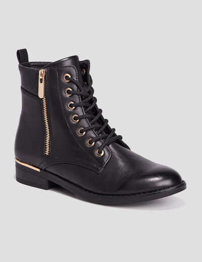 Bottines zipp&eacute;es d&eacute;tail talon noir femme