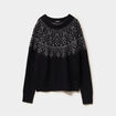 Pull jacquard col rond manches longues noir femme
