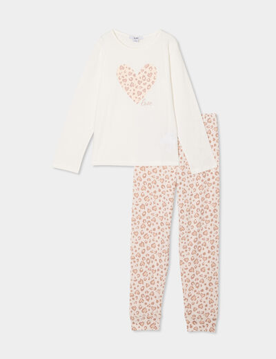 Ensemble pyjama pantalon t-shirt coton blanc fille
