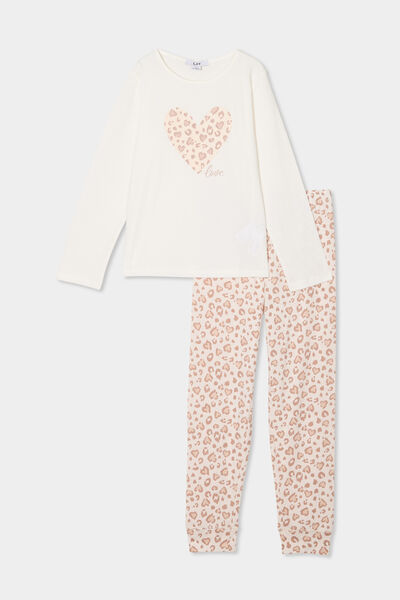 Ensemble pyjama pantalon t-shirt coton blanc fille