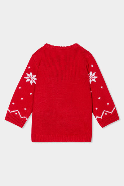 Pull de Noël épaule boutonnée col rond rouge bébé garçon