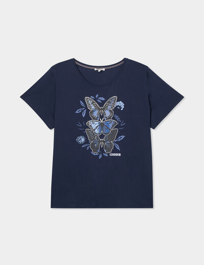 T-shirt manches courtes col rond coton bleu marine femme grande taille
