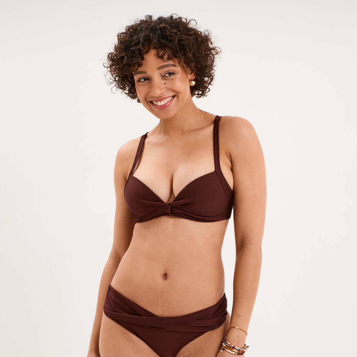Haut de maillot de bain embo&icirc;tant padd&eacute; marron femme