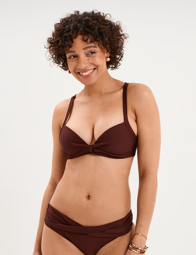 Haut de maillot de bain embo&icirc;tant padd&eacute; marron femme