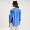 Blouse col tunisien manches 3/4 coton bleu electrique femme