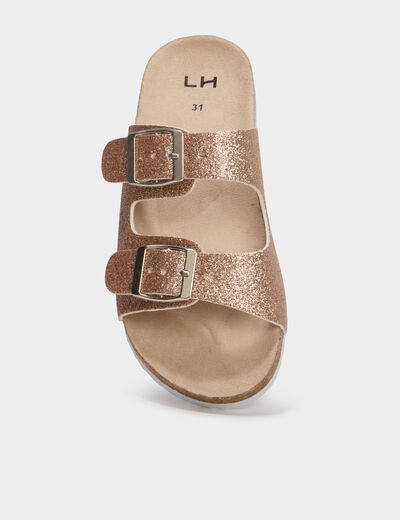 Mules &agrave; paillettes et boucles rose champagne fille