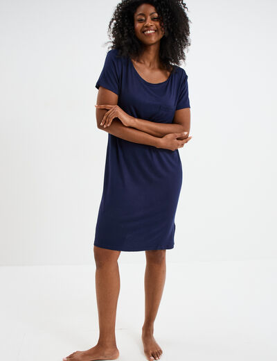 Chemise de nuit manches courtes bleu marine femme