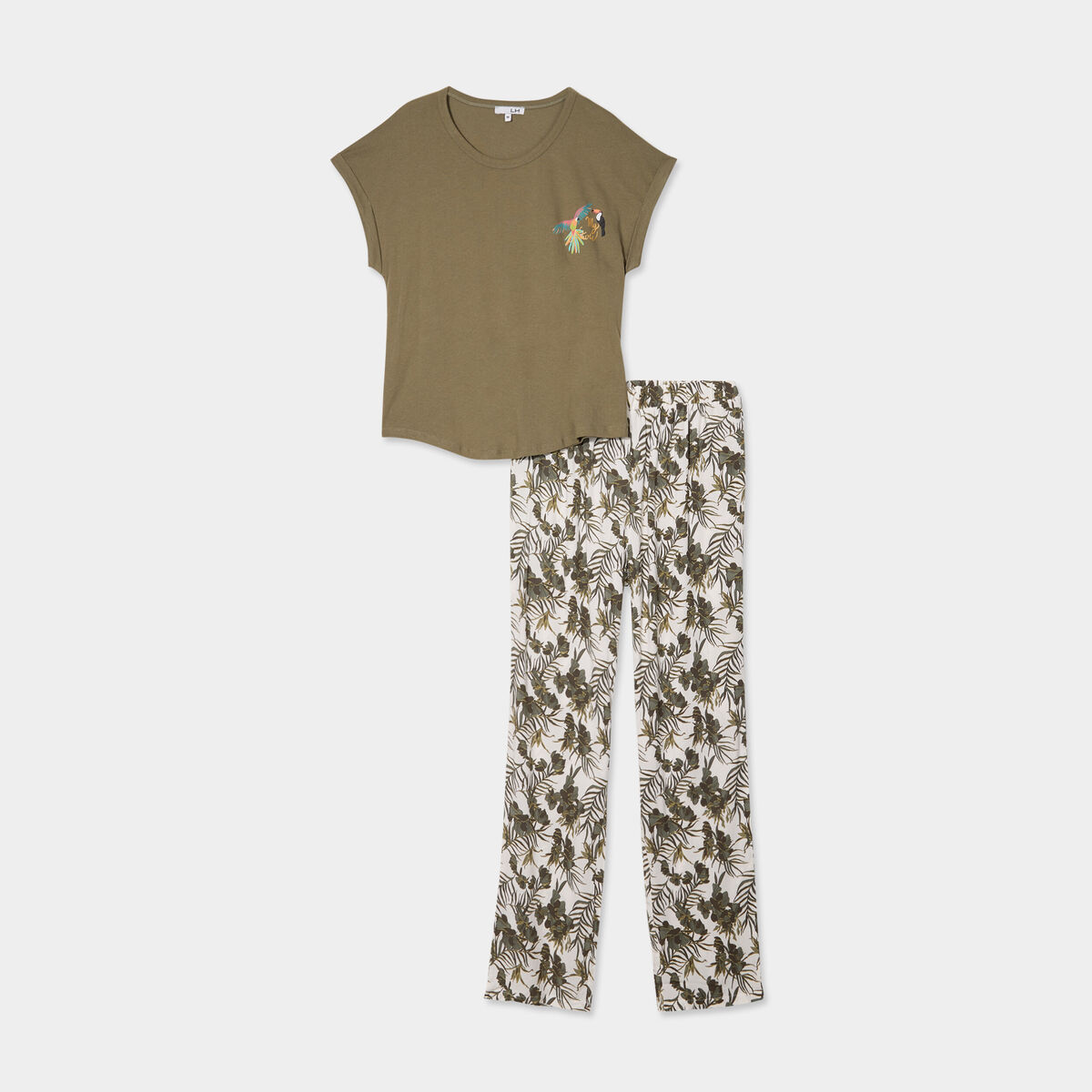 Ensemble pyjama t-shirt et pantalon ecru femme