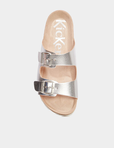 Mules métallisées Kickers gris argent femme