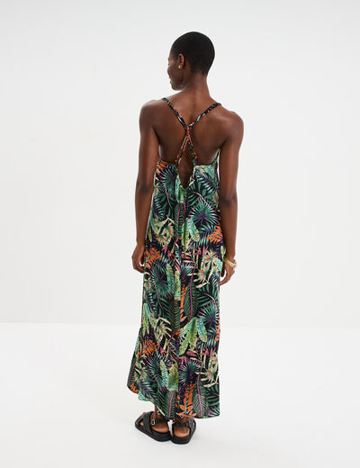 Robe longue bretelles croisées dos noir femme