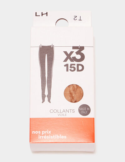 Lot 3 collants 15 deniers beige femme