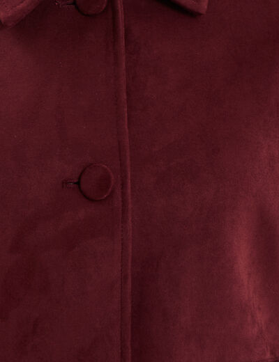 Veste courte effet su&eacute;dine boutonn&eacute;e violet fonc&eacute; femme