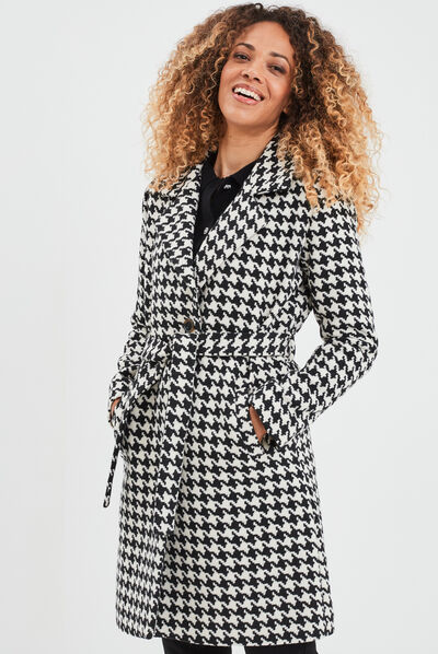 Manteau mi-long ceinturé ecru femme