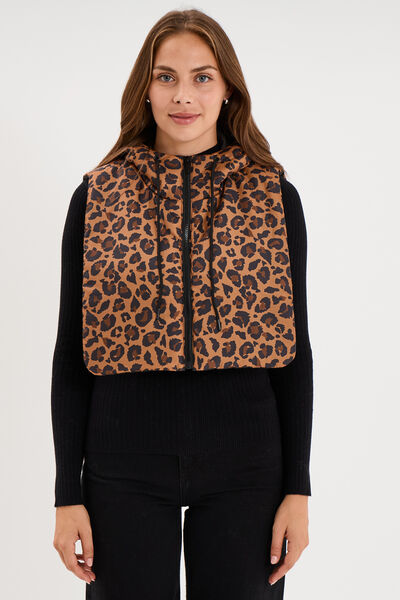 Col tour de cou &agrave; capuche zipp&eacute; marron femme