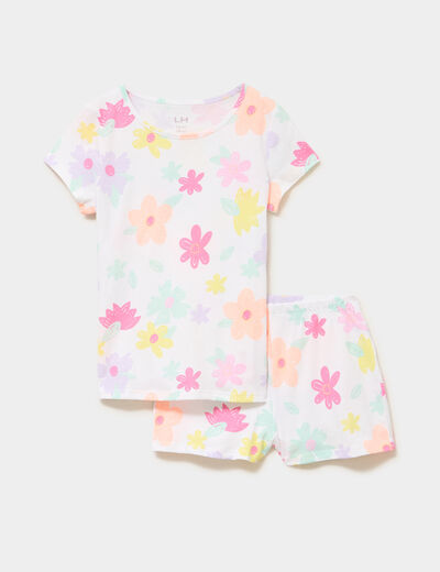 Ensemble pyjama short et t-shirt coton blanc fille
