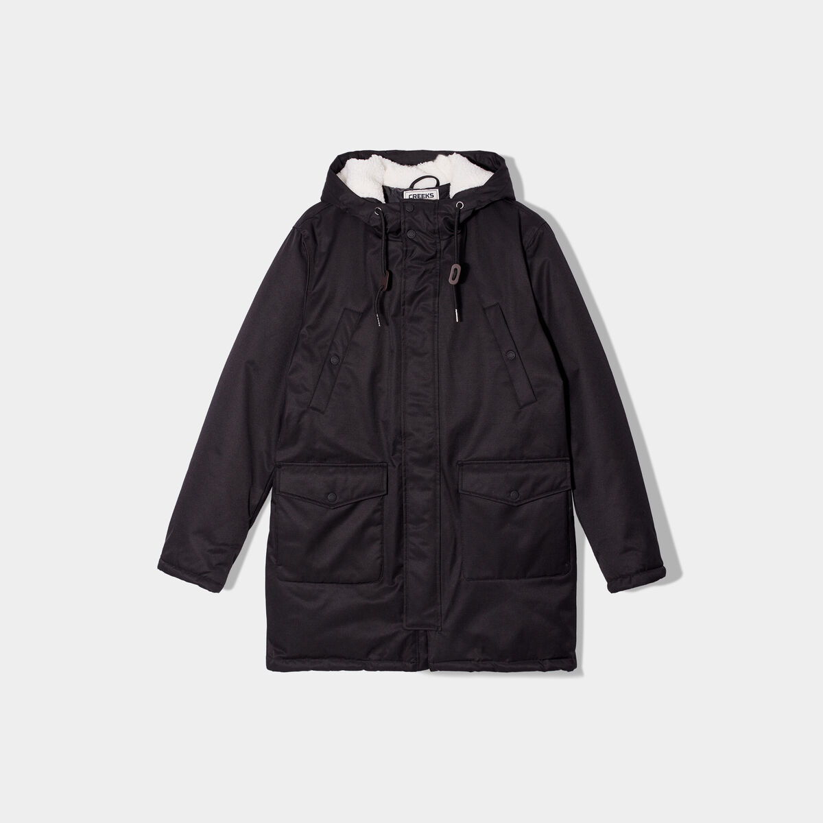 Parka mi-longue doublée à capuche noir homme