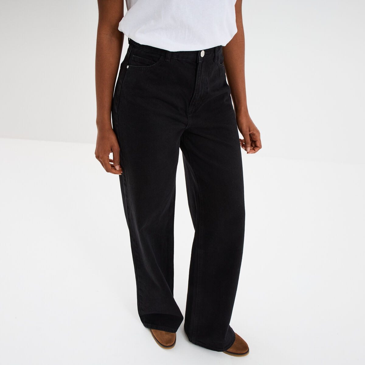 Jeans large coton denim noir femme