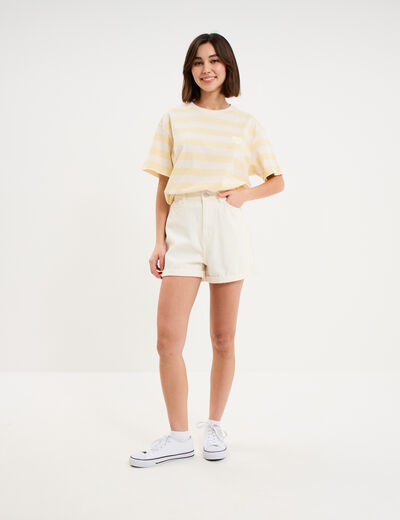 Short mom 5 poches coton ecru femme