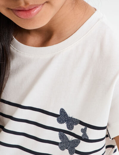 T-shirt manches courtes col rond coton ecru fille