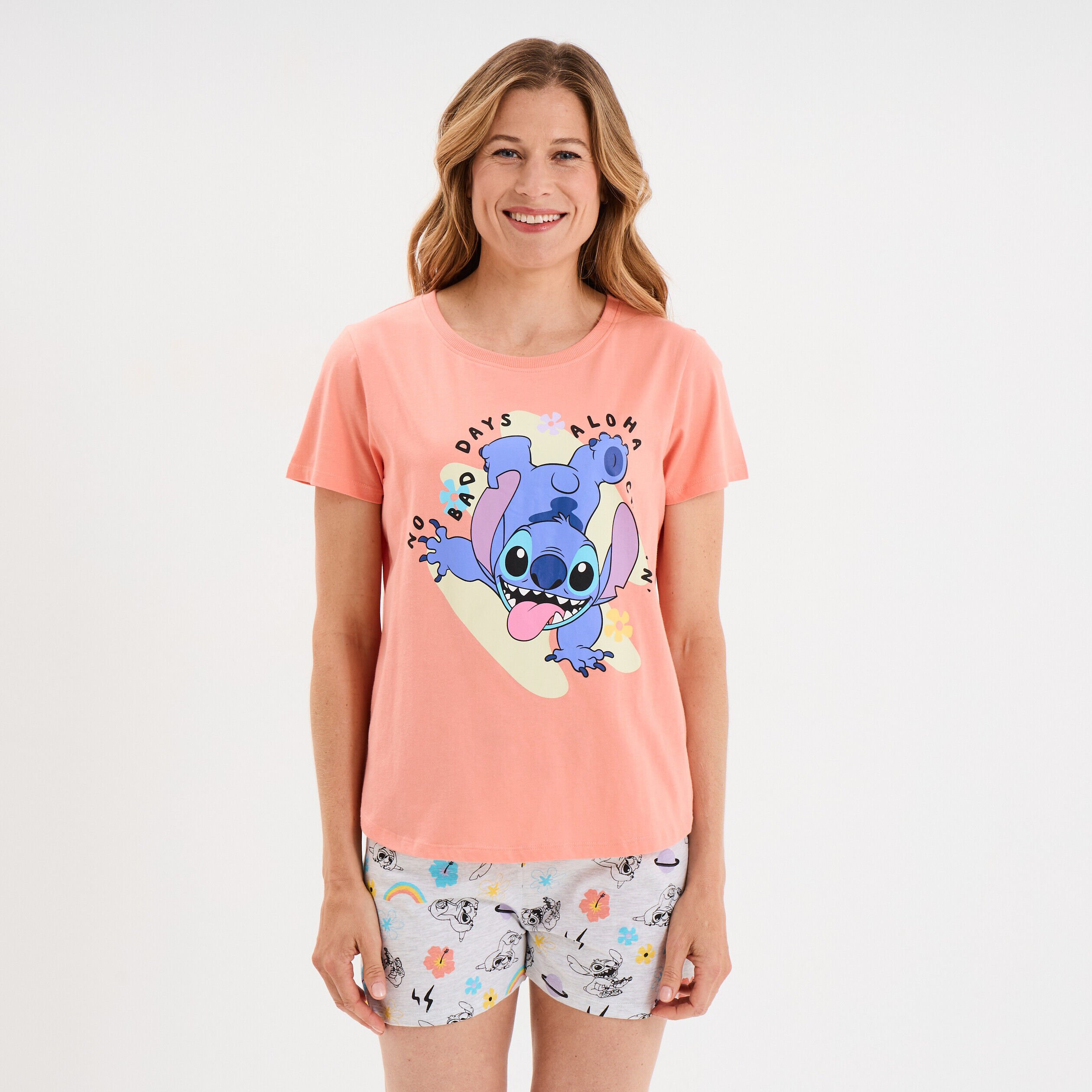 Ensemble pyjama short coton Stitch orange corail femme