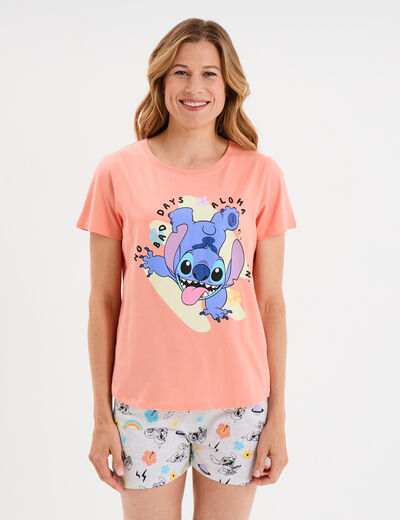 Ensemble pyjama short coton Stitch orange corail femme