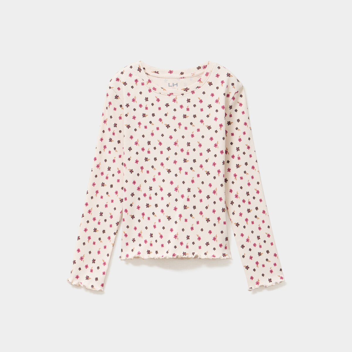 T-shirt c&ocirc;tel&eacute; ajust&eacute; manches longues beige fille