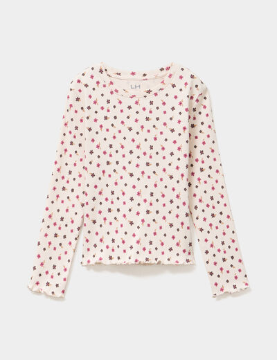T-shirt c&ocirc;tel&eacute; ajust&eacute; manches longues beige fille