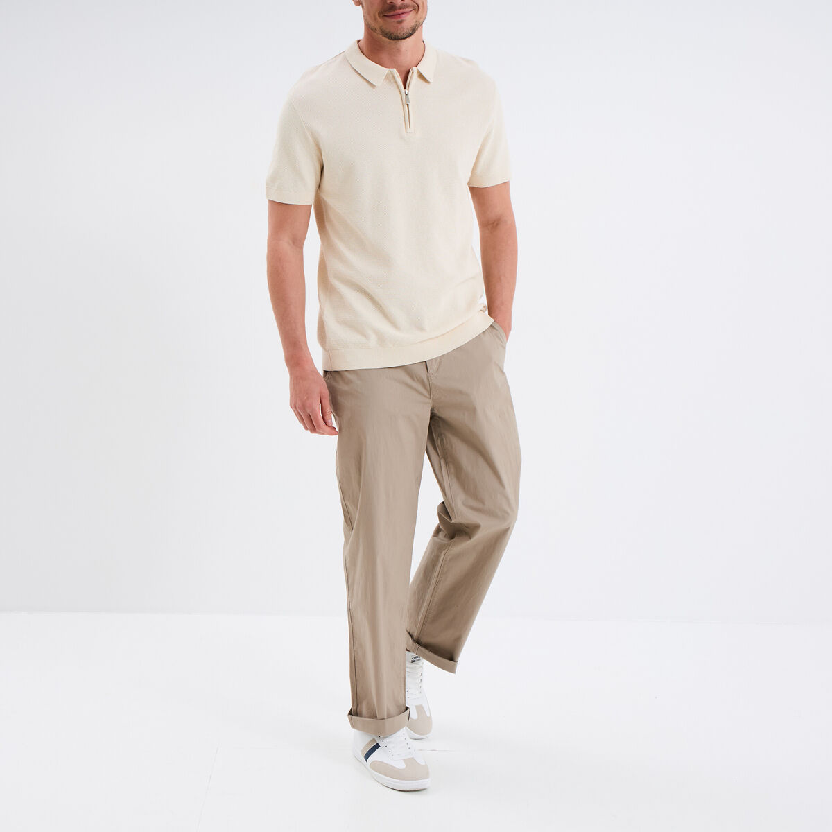 Pantalon chino relax coton taupe homme